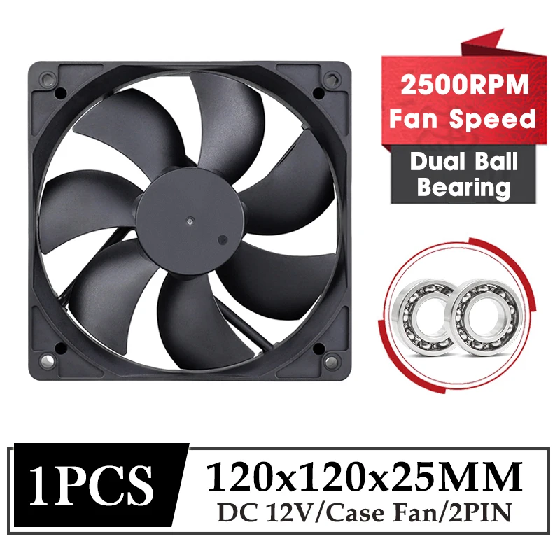 

Gdstime 120MM Cooler DC 12V Fan 120MM*120MM*25MM Cooling Fan 12025 Dual Ball Brushless Fan for Computer Case CPU GPU Cooling