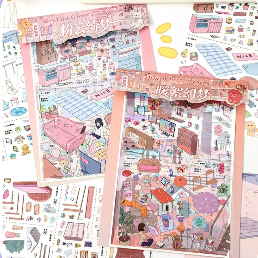 3D Miniature Landscapes Stickers Collection 2 Themes PET 3D Landscape Sticker Removable Waterproof DIY Toy Game Stickers