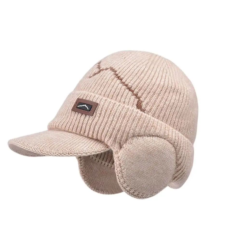 

Versatile Soft Earflap Woolen Hat Anti-cold Headgear Knitted Elastic Hat Solid Color Plush Ear Protection Peaked Cap Outdoor