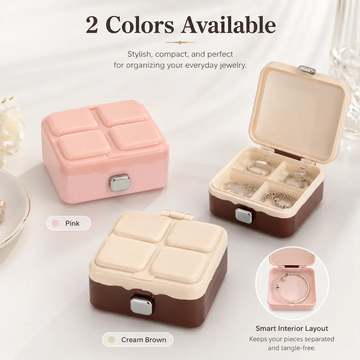New Compact Jewelry Storage Box, Earring Ring Necklace Holder, Mini Portable Exquisite Home Case