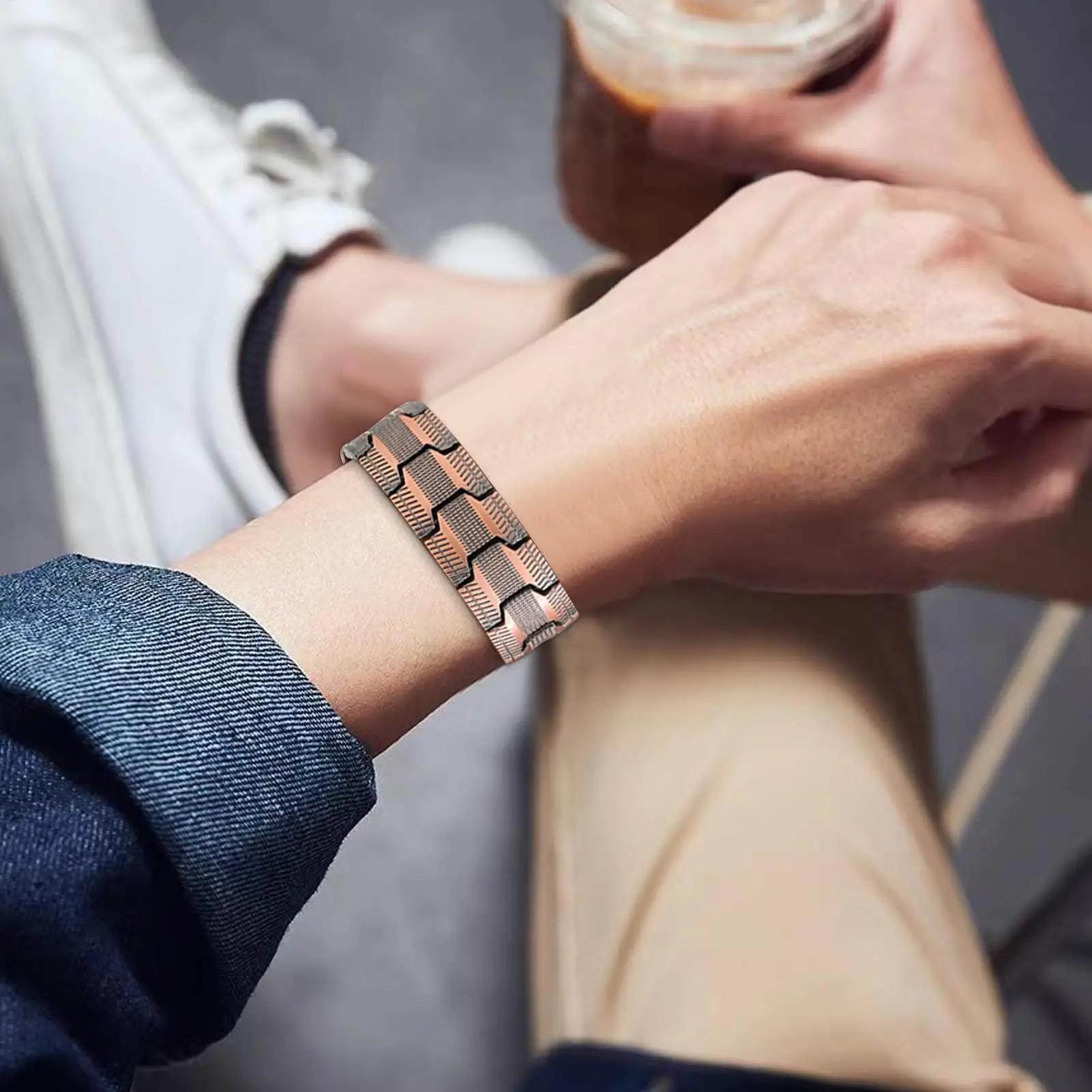 سوار نحاسي مغناطيسي للرجال، أساور نحاسية لتخفيف الآذ، مجوهرات معصم للطاقة، فوائد صحية في الهواء الطلق #2