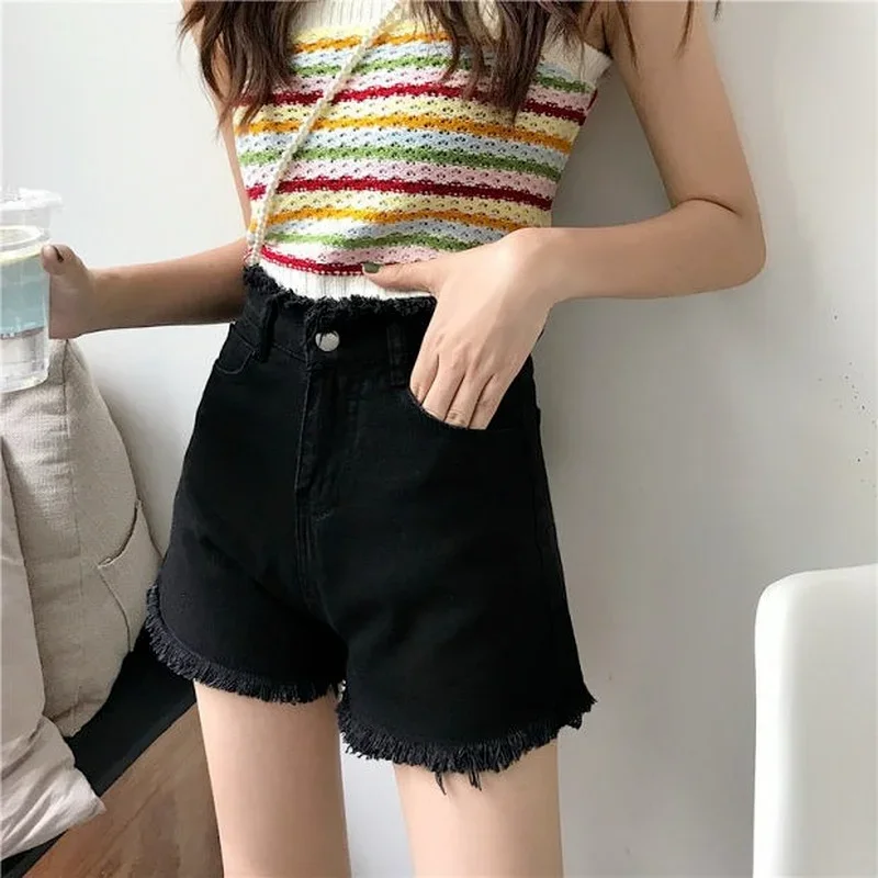 Shorts Women Denim Vintage Chic Fashion Hot Selling Baggy High Waist Solid Black Korean Style Harajuku Comfortable Streetwear