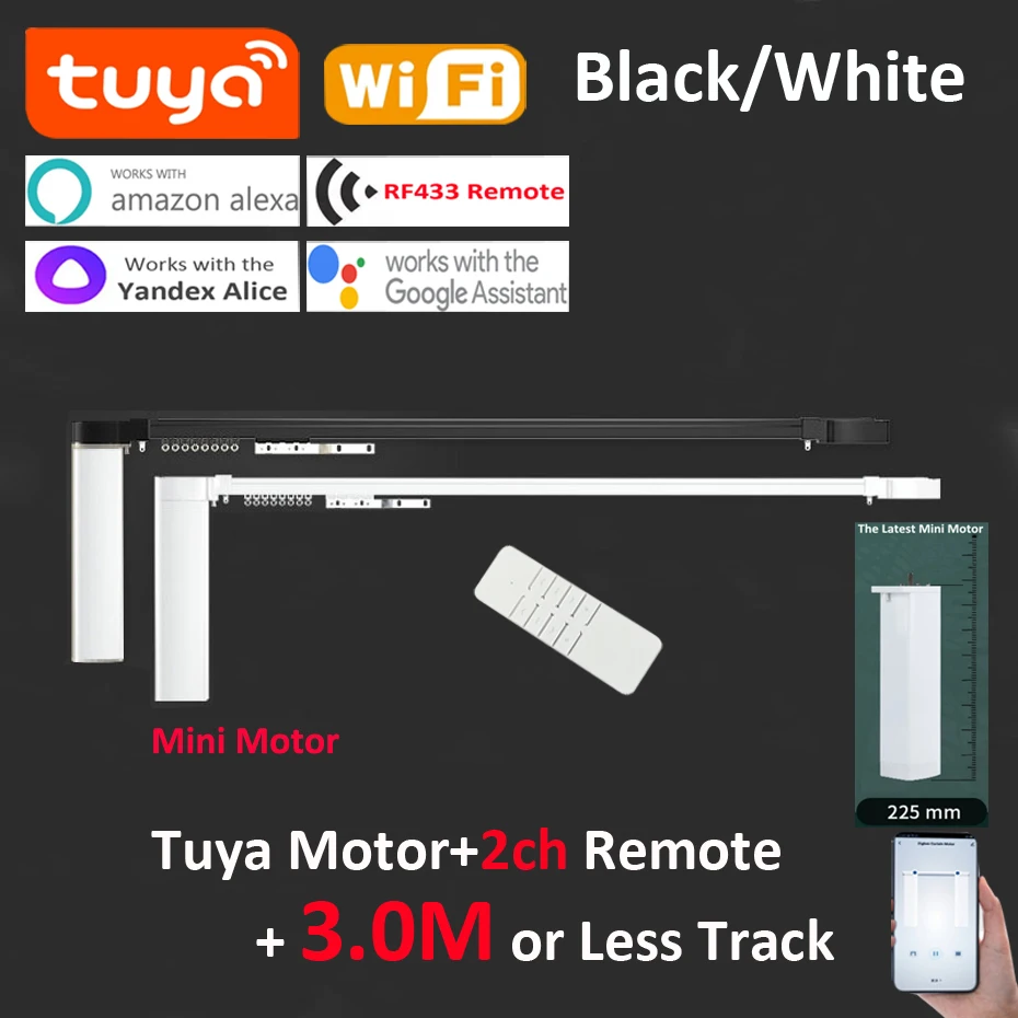 Latest Tuya Mini Motor Wifi Shorter Electric Curtain Motor w 3M Track Smart Motorized System Intelligent Set for Alexa Google