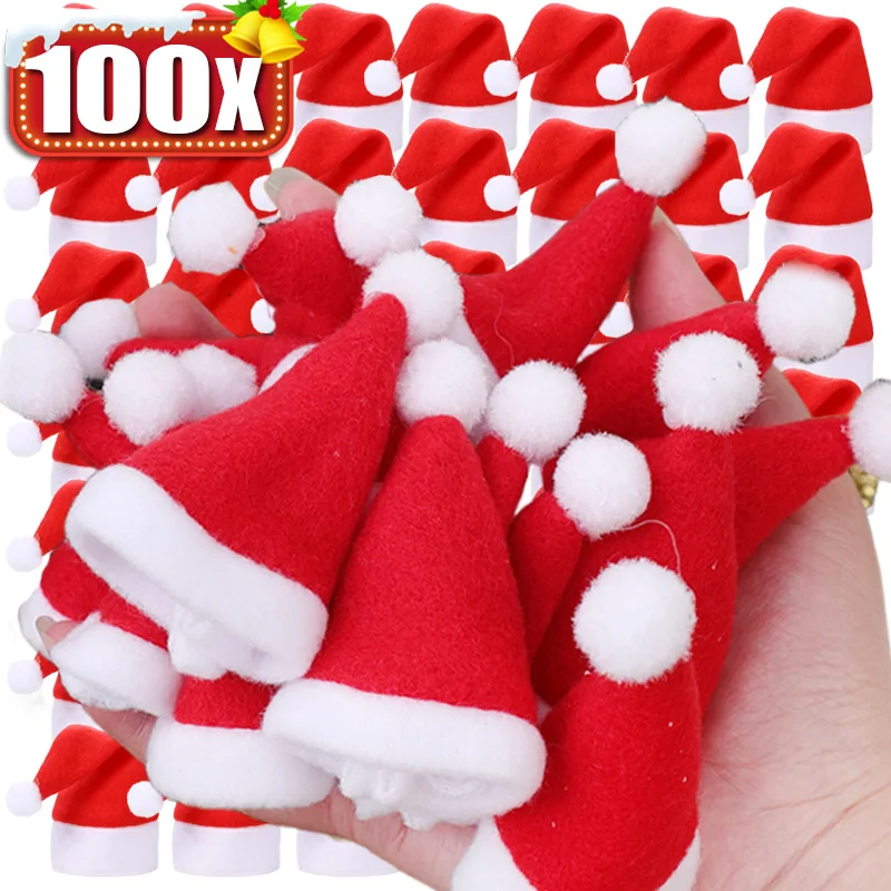 

Mini Santa Hats Wine Bottles Covers Cartoon Lollipops Caps Xmas Tree Ornaments Dinner Table Decoration New Year Decor Supplies