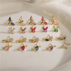 HECHENG, Colorful Zircon Collection Stud Earrings Tiny Crystal Dragonfly Flower Heart Ear Studs