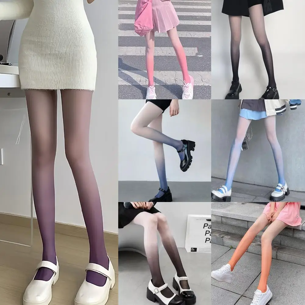 Sexy Gradient Color Pantyhose Women's Stocking Candy New Lolita Stockings Color Hotsale Thin Tight Transparent Female Summe Q6O6