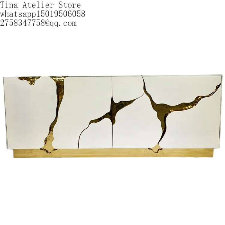 Modern High Quality Handmade MDF Wood Stainless Steel Storage Cabinet Contemporary Design Lux=ury Decorative Dining Sideboard