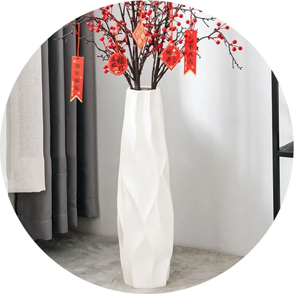 Large Floor Ceramic Tall Vase 28 Inches,White Modern Flower Tall Vases for Living Room Décor, Porcelain Flower Arrangement Vase