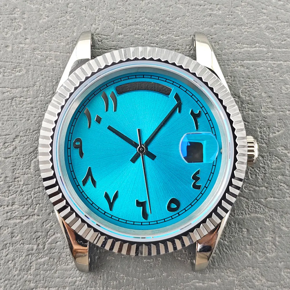 

40mm 8285 movement silver watch case 316L stainless steel sapphire glass suitable for 31mm Middle Eastern Arabic numerals dial