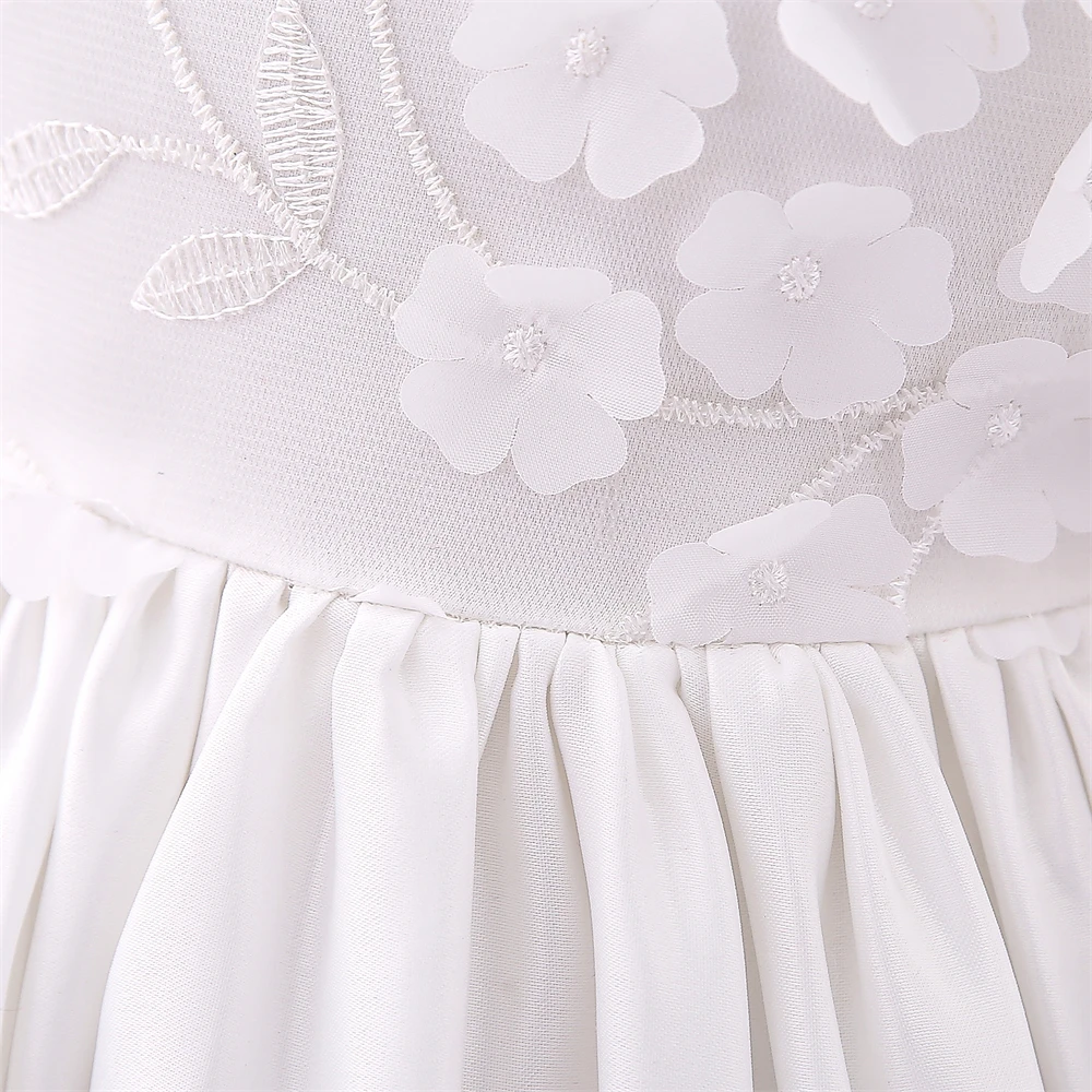 Summer Flower Baby Girl Dresses For Kids Wedding White Bow 1st Birthday Party Princess DresseGirls Puff Sleeve Baptism Clothing