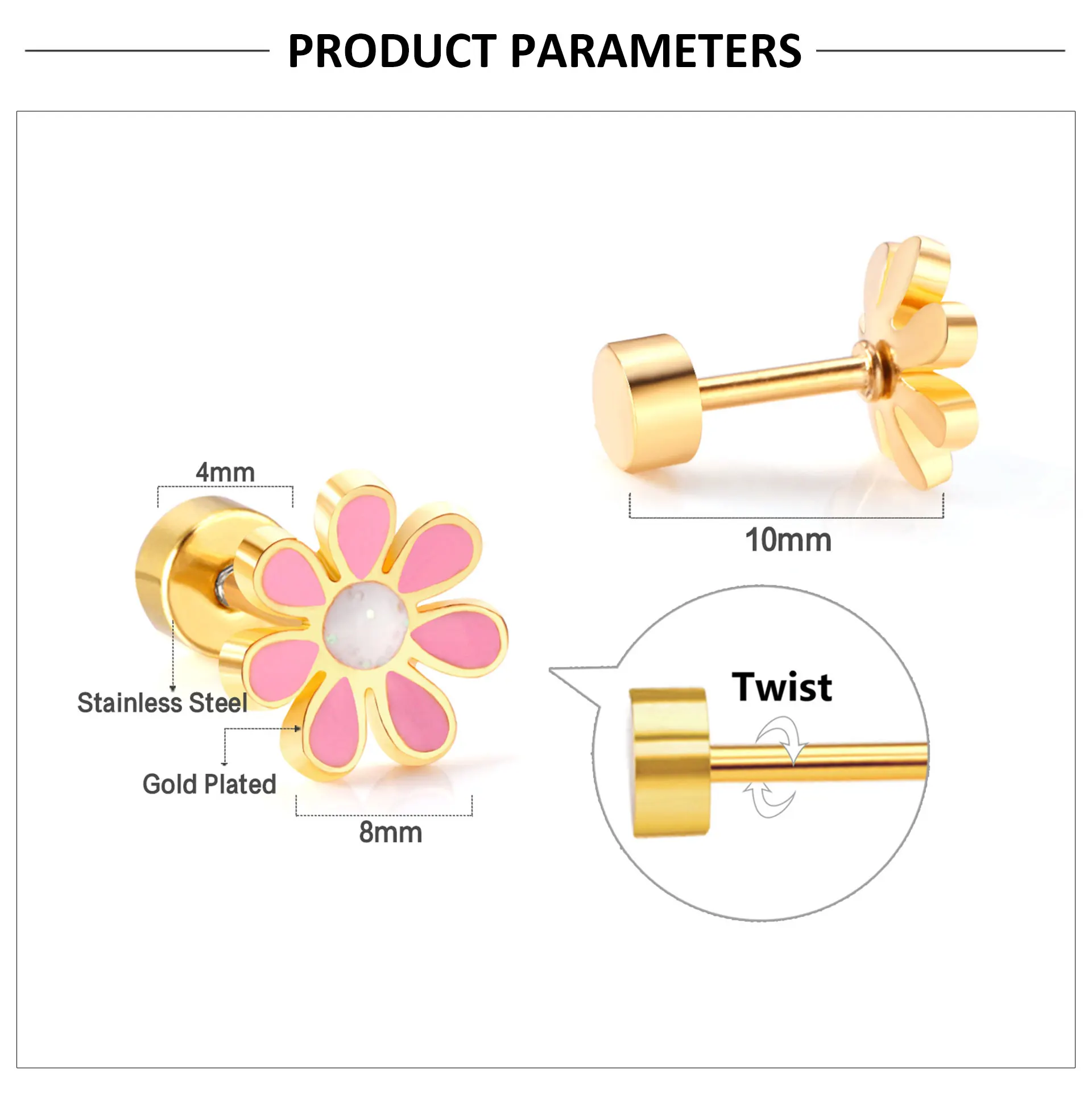 12 Paare/schachtel Blume Gänseblümchen Edelstahl Ohrstecker mit Glitzer trendige süße hypoallergene lässige Ohrringe Schmuck Geschenk 2024 – Detail 3