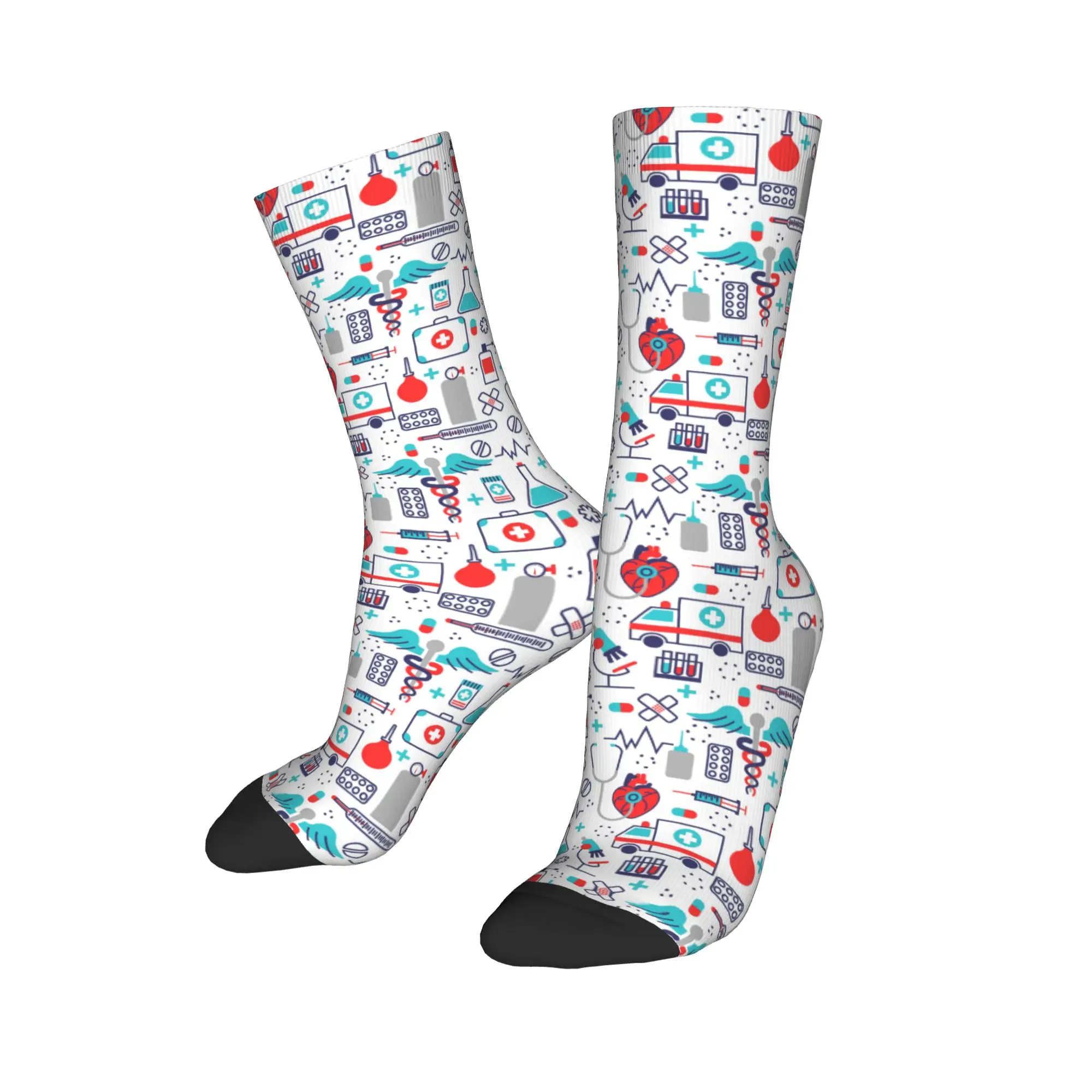 Calcetines geniales de dibujos animados para médicos y enfermeras, calcetines con estampado 3D para hombre, medias con patrón médico de enfermería para mujer
