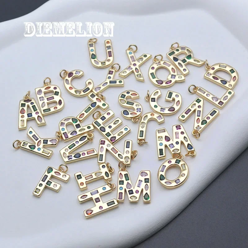 

26Pcs/lot Irregularity Rainbow CZ Pave A-Z Letter Pendant Gold Color Charms for Women Necklace Earring DIY Jewelry Accessories