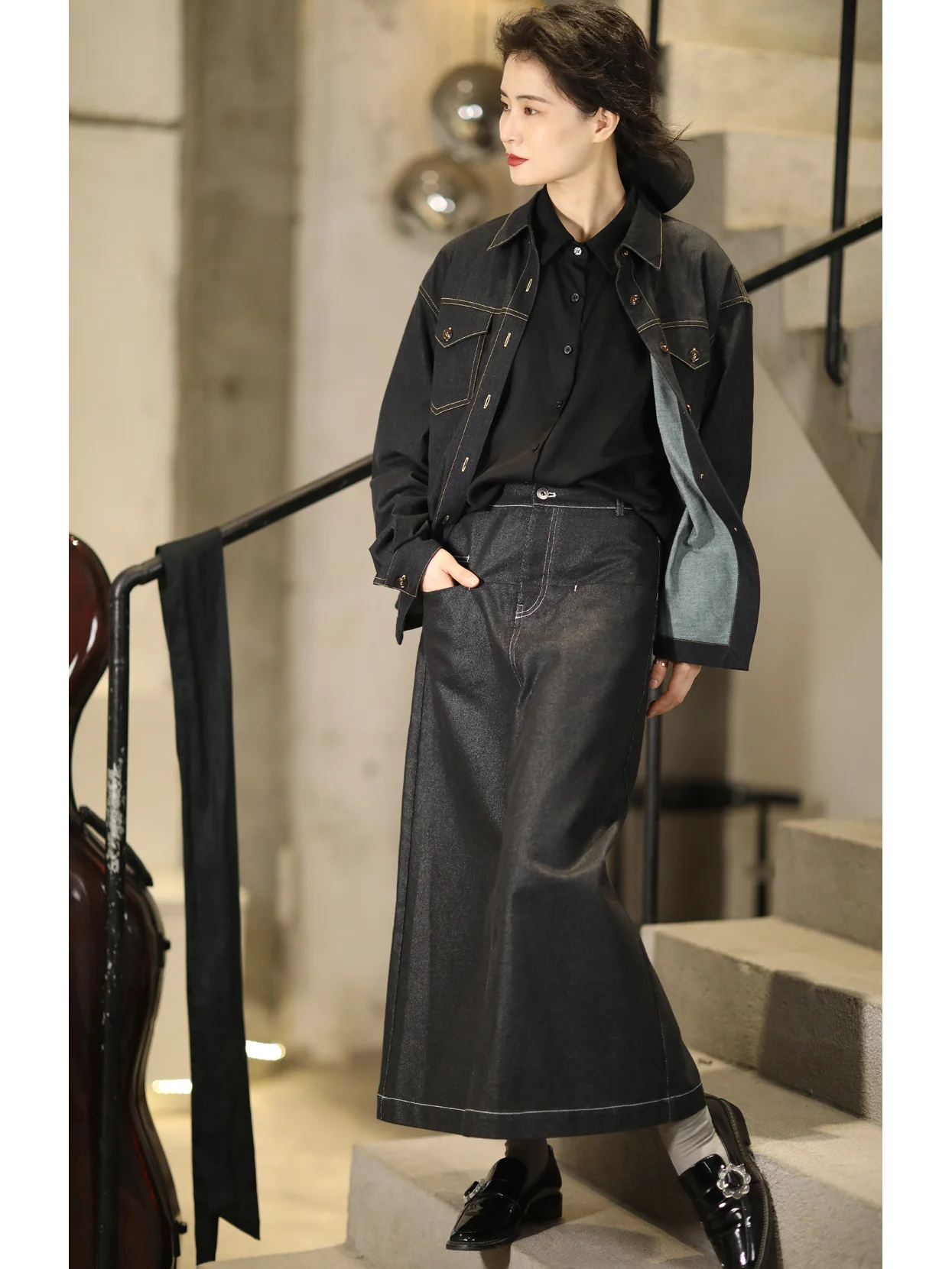 

SayFir Classic Charcoal ey Denim A-Line Skirt Heavy-Wa Mid-Waist Cotton Blend Comfortable Commute Sle Skirt