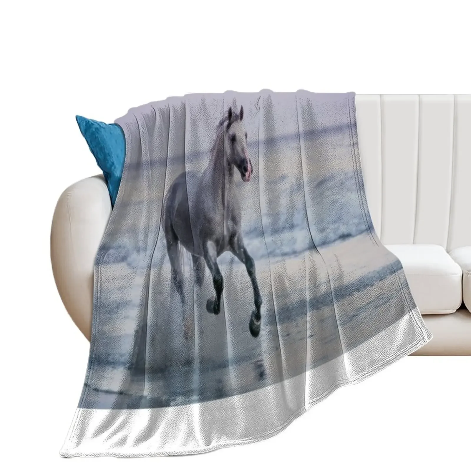 Stallion Galloping on The Beach Throw Blanket Quilt Personalized Gift Thermal Decorative Beds Blankets