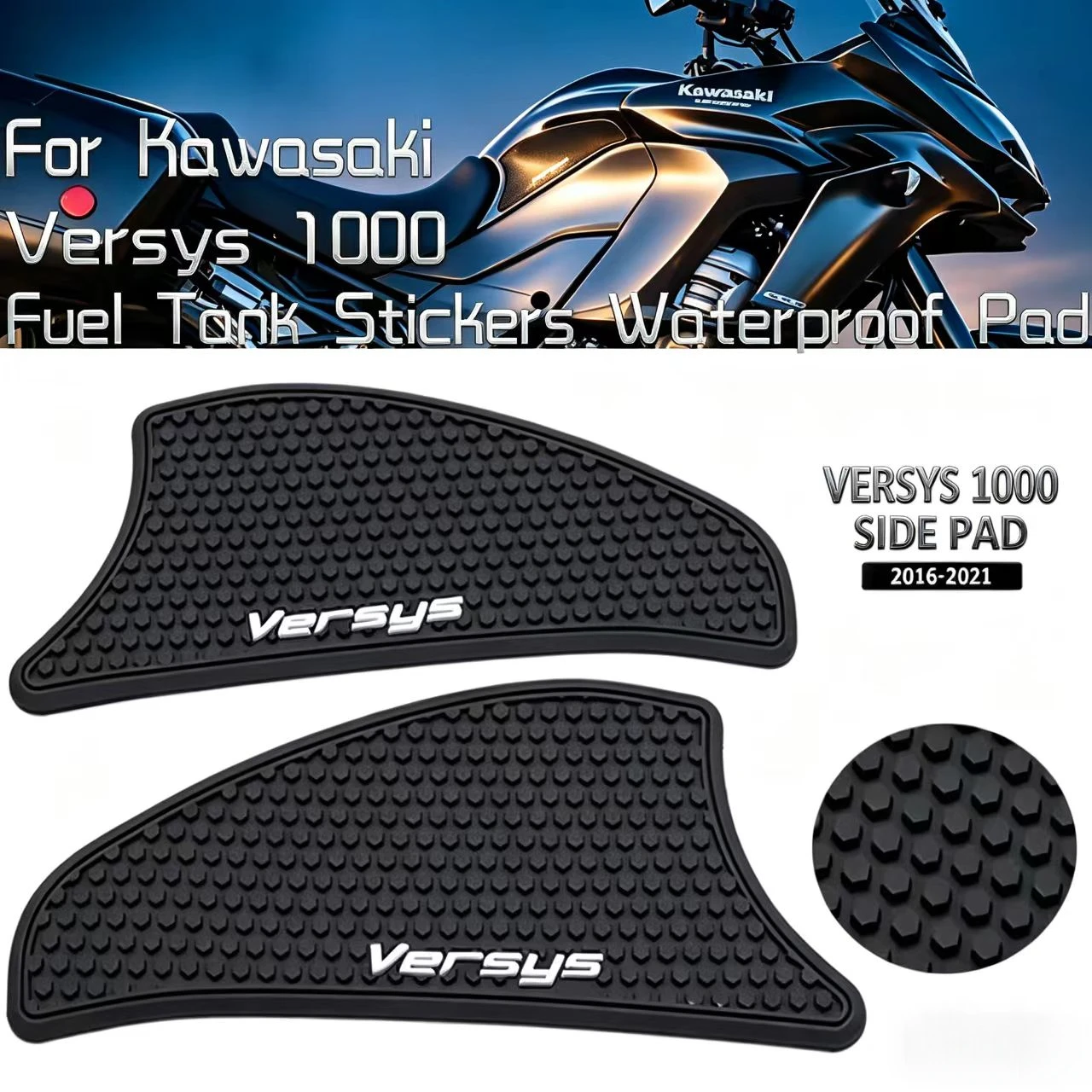 

Подходит для модифицированных мотоциклов Kawasaki Versys1000 2016-2021 годов выпуска, с противоскользящими боковыми наклейками на топливный бак и водонепроницаемым покрытием.