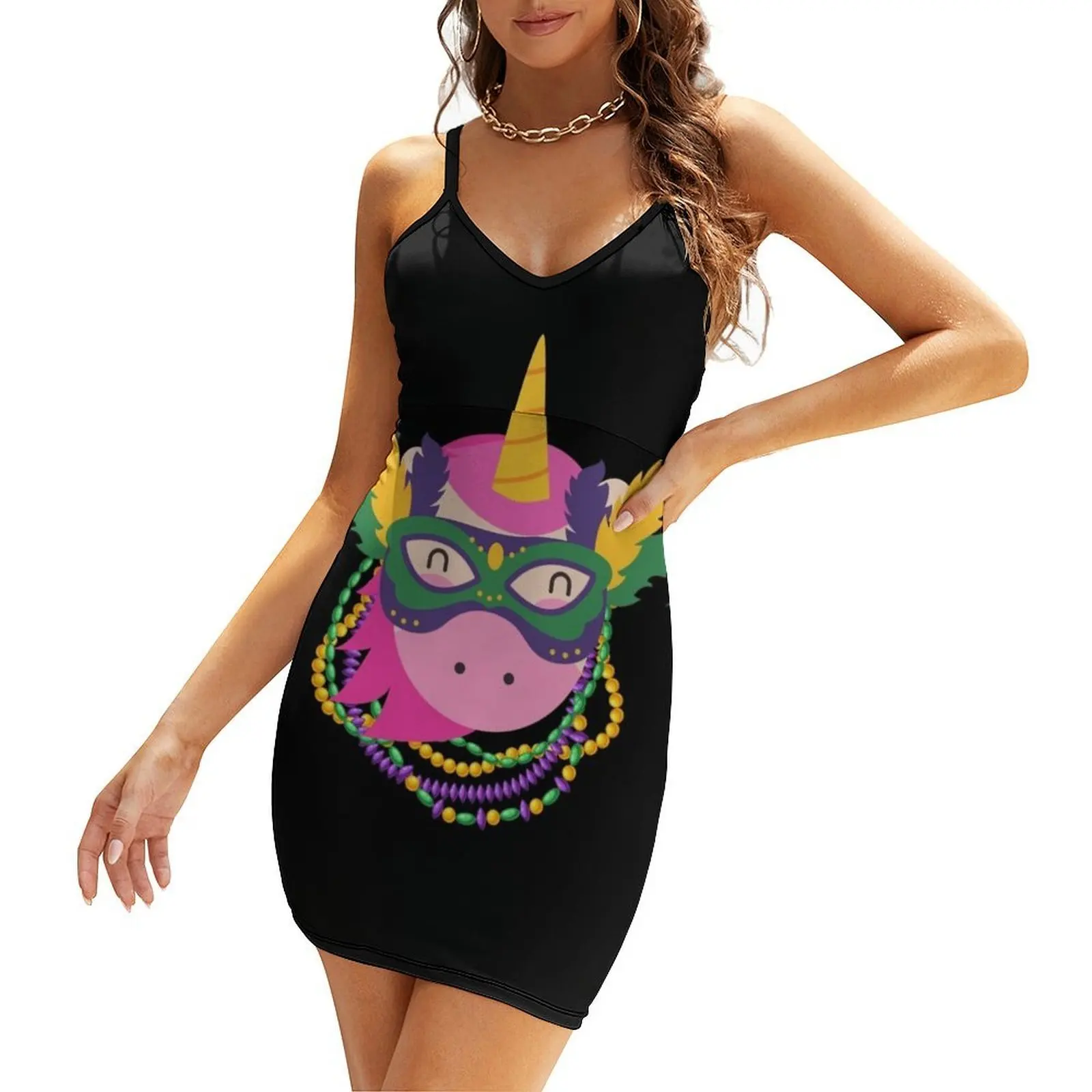 

Mardi Gras Unicorn - Funny Colorful Mardi Gras Unicorn For Unicron Lovers Sling Dress Women dresses summer