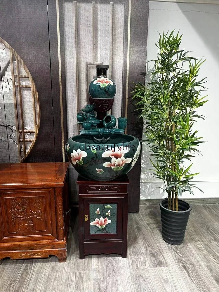 High Mountain Water Solid Wood Floor High-Grade Goldfish Bowl Circulating Water Humidification Ornaments