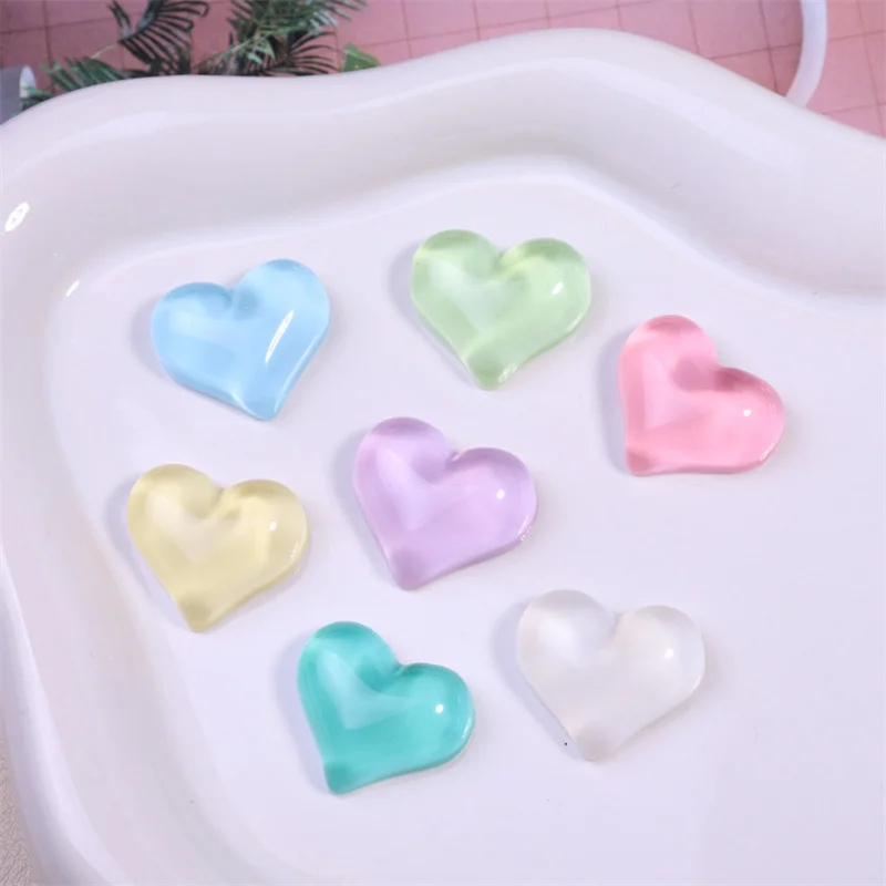 

Summer style 100pcs/lot color print cartoon hearts shape resin cabochon beads diy jewelry garment hair accessory