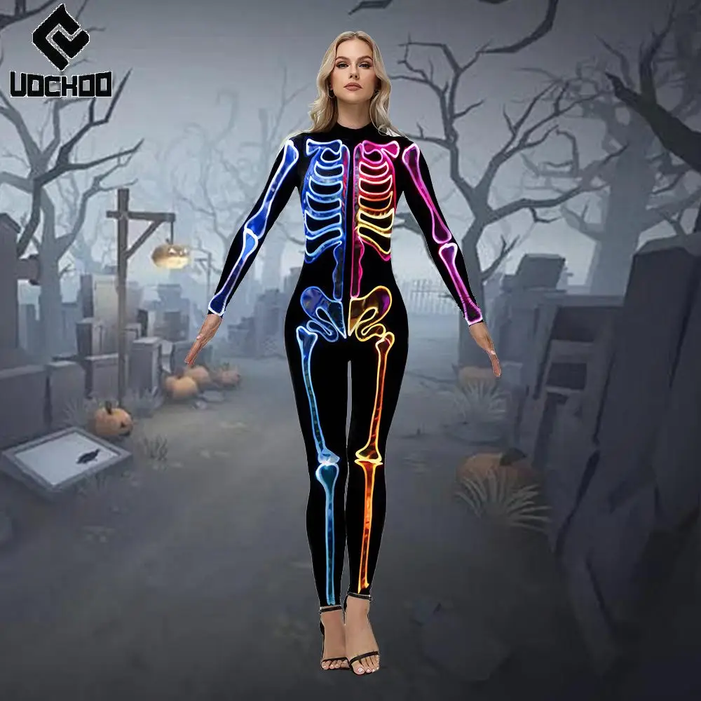 

Nightclub Skeleton Jumpsuit Halloween Cosplay Costume 3D Printing Carnival Catsuit Festival Outfit Day of The Dead Bodysuit