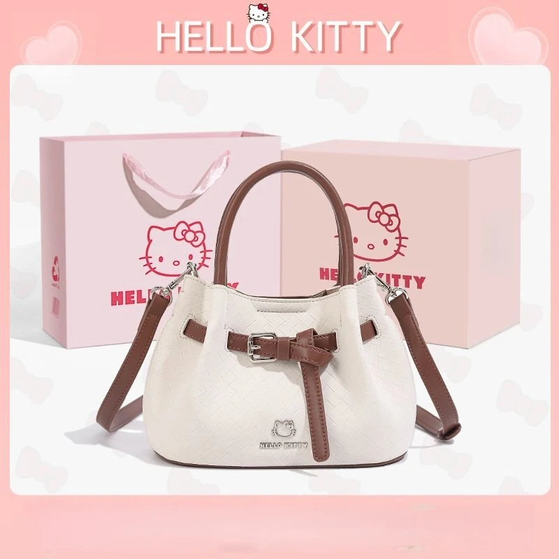 

Kawaii Hello Kitty Bag Anime Girl Fashion Versatile Bucket Bag Cortex Waterproof Single Shoulder Crossbody Bag Festival Gift New