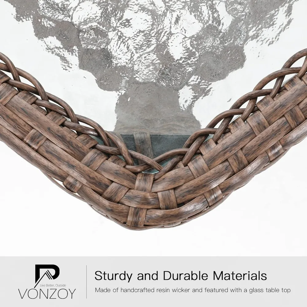 Patio Furniture Set 3 Pieces, Wicker Rocking Bistro Set with Thick Cushions, Outdoor Rocker Chairs and Coffee Table for Porch