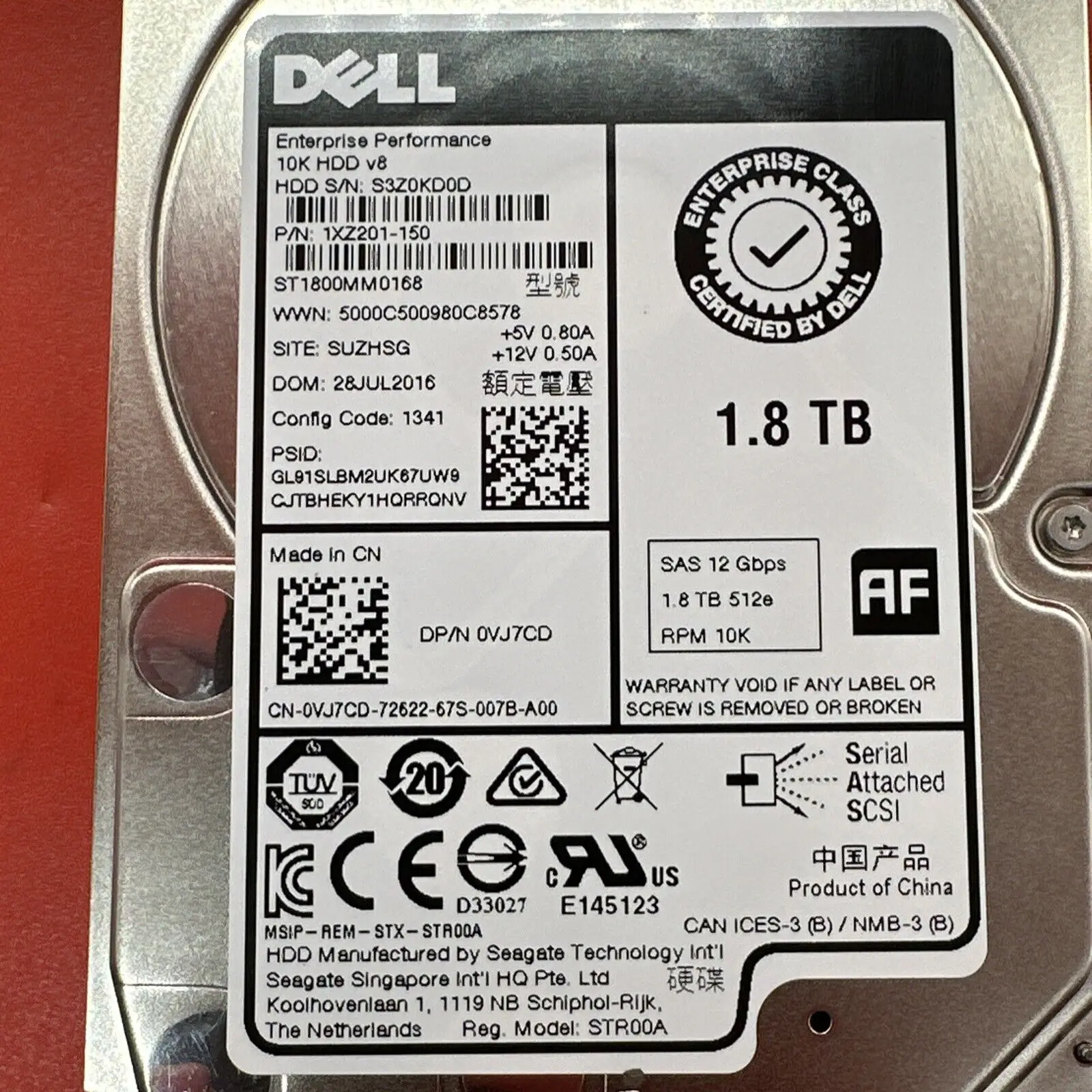 

0VJ7CD 1XZ201-150 1.8TB 10000RPM SAS 2.5-Inch Hard Drive