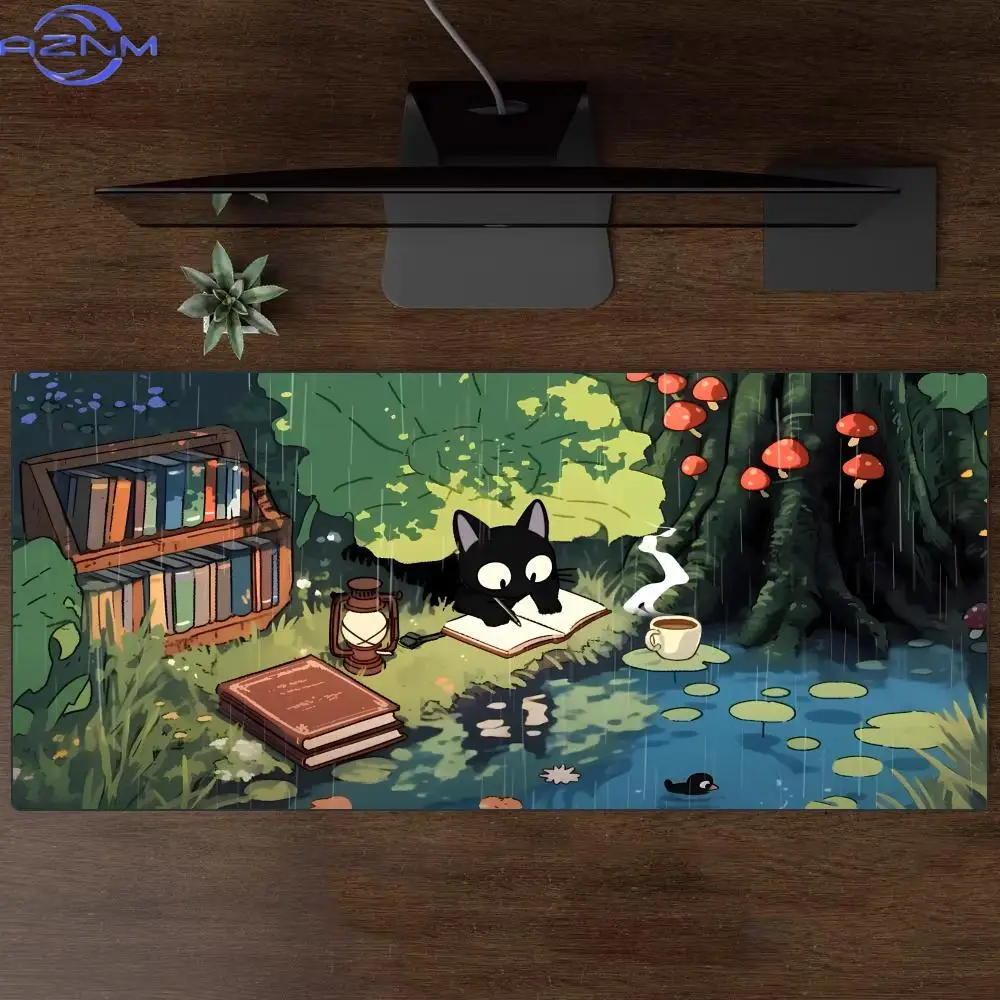 Soft and Cute Cured Black Cat Mouse Pad Large Rubber Non-slip PC Desk Accessories Mousepad for Office & Gamer Keyboard Decor Mat