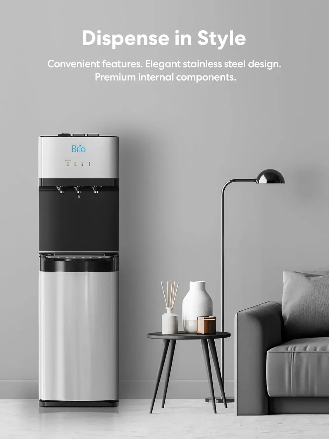 Self Cleaning Bottleless Water Cooler Dispenser, UL Approved, Stainless Steel, Point of Use Drinking Water Filter, Hot, Cold