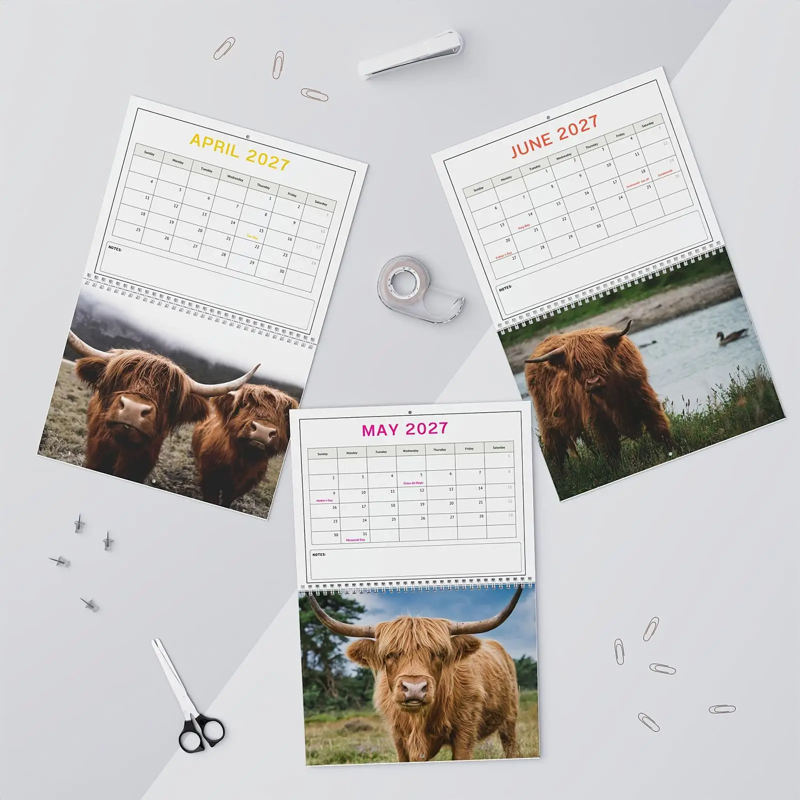 Wall Calendar 2027 Cow Jan Dec 2027 Spiral Binding Large Block Planner Farm Animal Wall Calendar For Home Office Bedroom