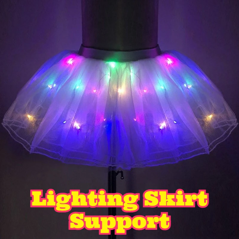 LED Light Up Crinoline Boneless 4 Layer Tulle Fishnet Petticoat Fluffy Underskirt Party Prom Evening Formal Gown Dress Support