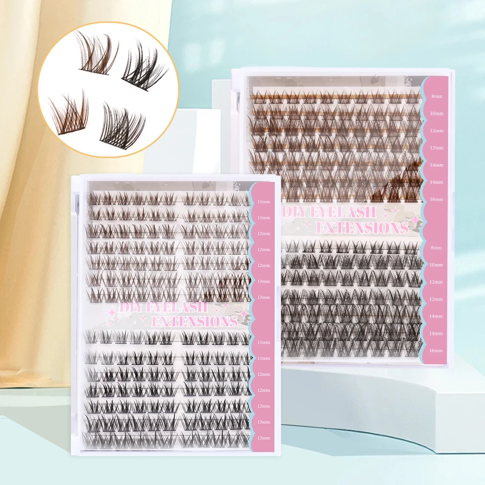 AGUUD Brown And Black Cluster Lashes DIY 40D 8-16mm Mixed D Curling Multi-Style Lashes Individual Volume Lashes Extension Makeup