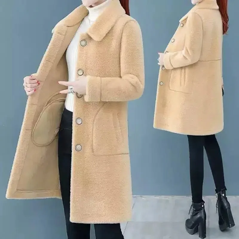 Winter Imitation Mink Velvet Overcoat Women Woolen Coat  Jacket Female Mid-length Fur Integration Coats Femme Winter Warm Outcoa