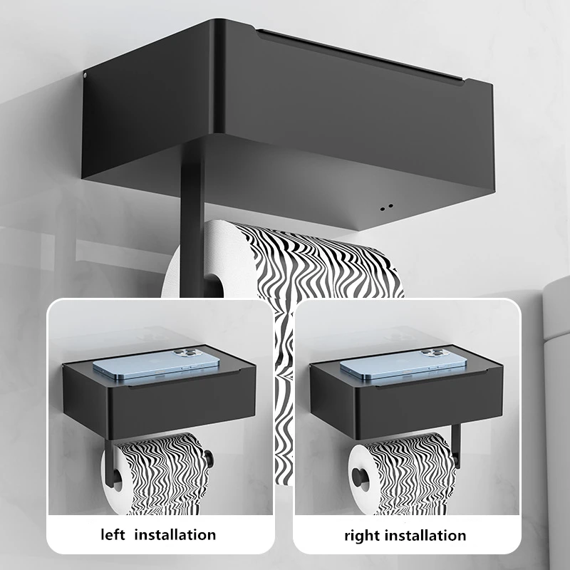 Toilet Roll Holder with Wipes Dispenser Black Multi-function Bathroom Storage Rack Roll Paper Holder Stainless Steel Accessories view 3