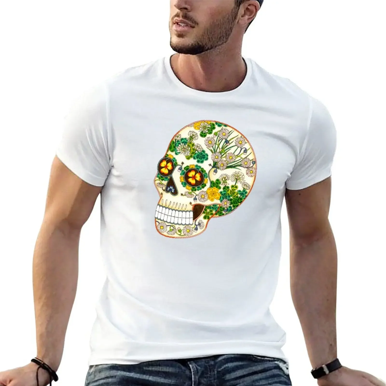 New Clover Skull T-Shirt heavyweigh  shirs boys   quick drying -shir mens vinage  