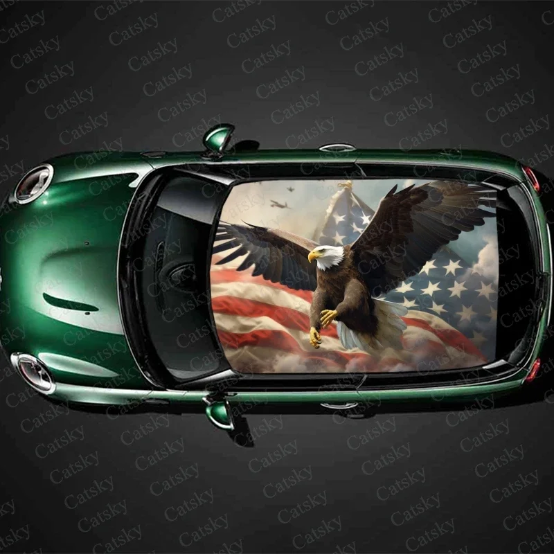 Eagle with American Flag Car Roof Sticker Wrap Racing SUV Accessories Packaging Painted PVC Custom Car Graphic Decal