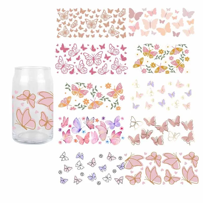 Flower Butterfly 3D UV DTF Sticker For 16 OZ Glass Cup Waterproof Durable DIY Fashion Hot Sale Transfer Sticker