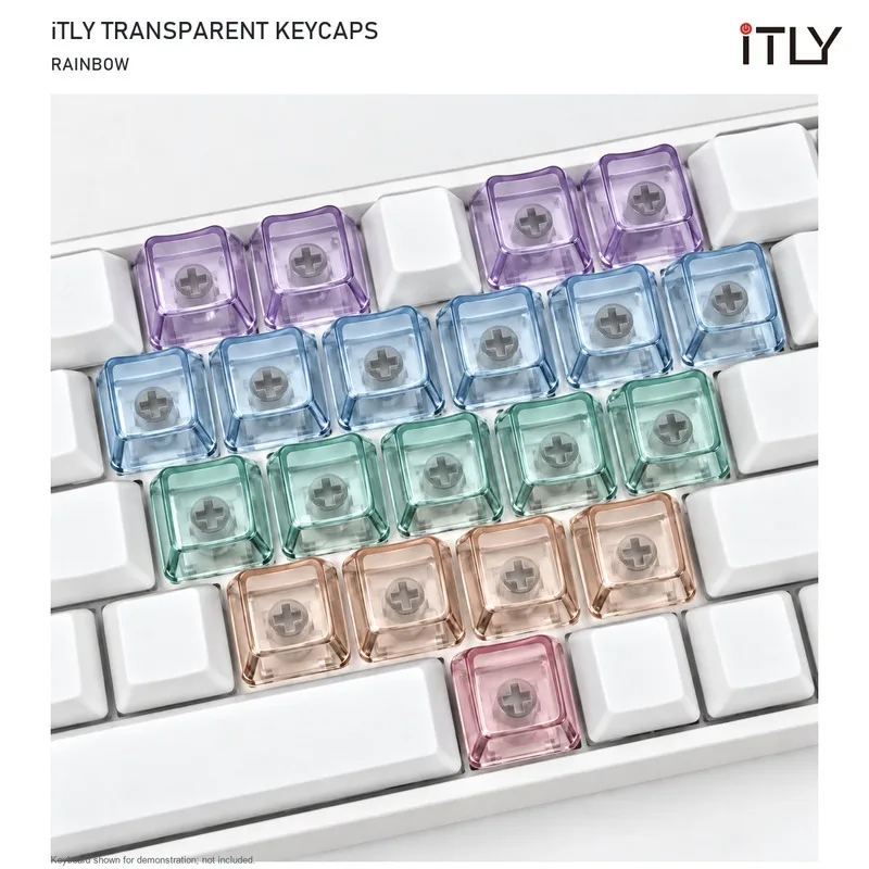 iTLY Rainbow Transparent PC Keycaps Crystal Clear Cherry MX Cross Stem RGB Custom Mechanical Keyboard DIY Replacement Keycaps