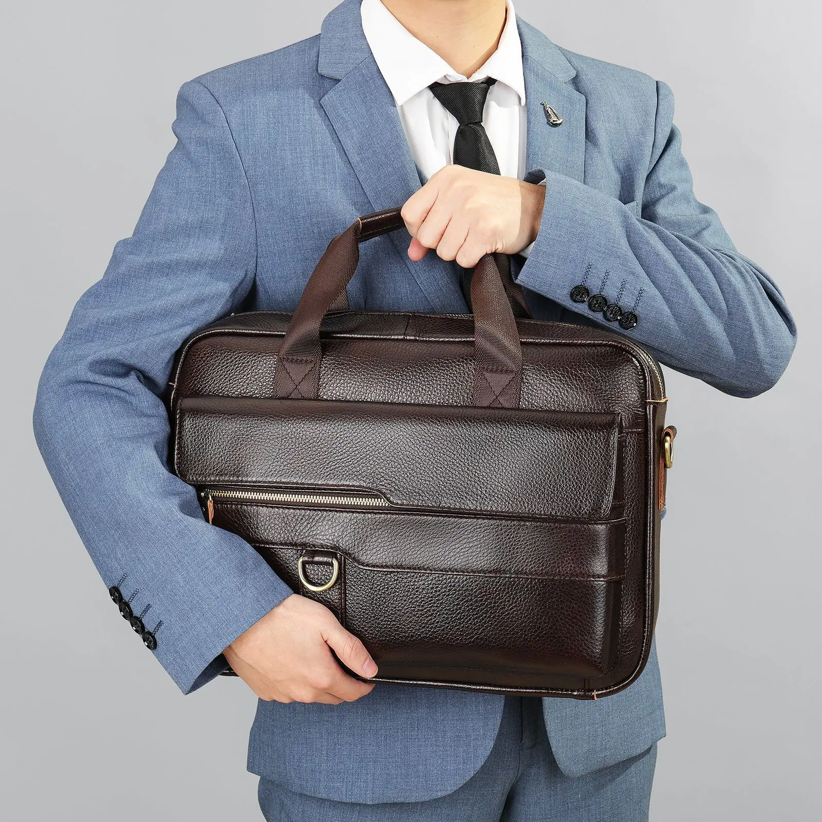 

New Briefcase One Shoulder Sense Luxury Men‘s Layer Cowhide Has Large Capacity Leathers Handheld Bags Commuting Business Handbag