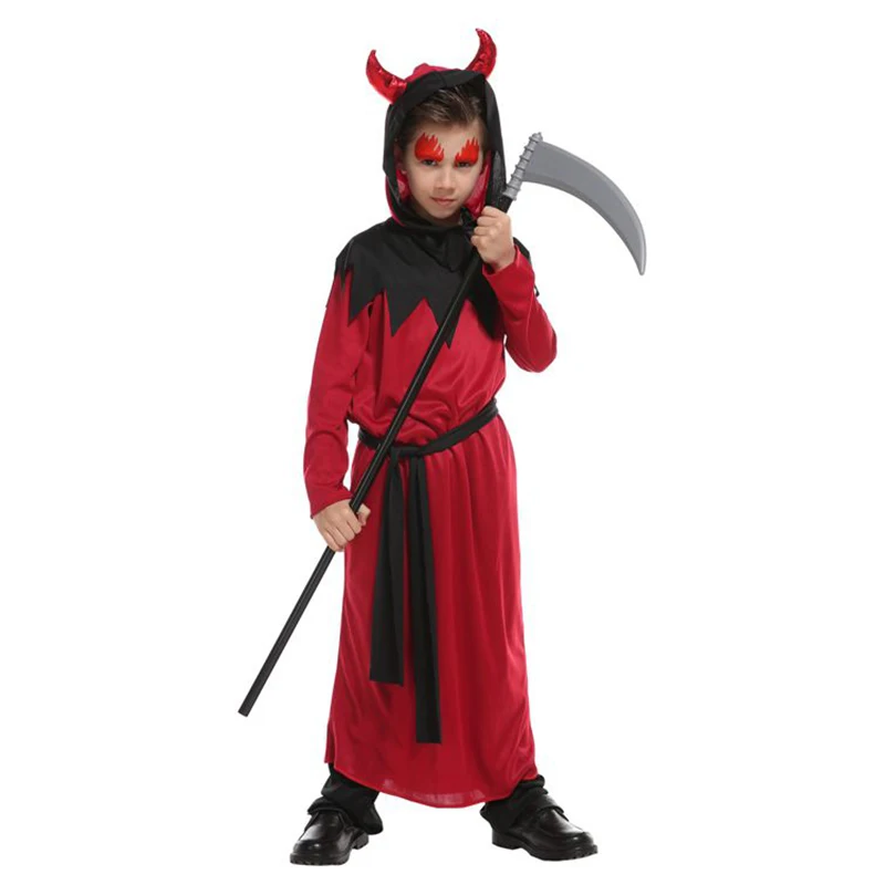 Hot boy Red Devil Evil boy Cosplay Ankle-Length Dress Set costume Halloween Costume For Kids Role Play Party Cosplay Clothing