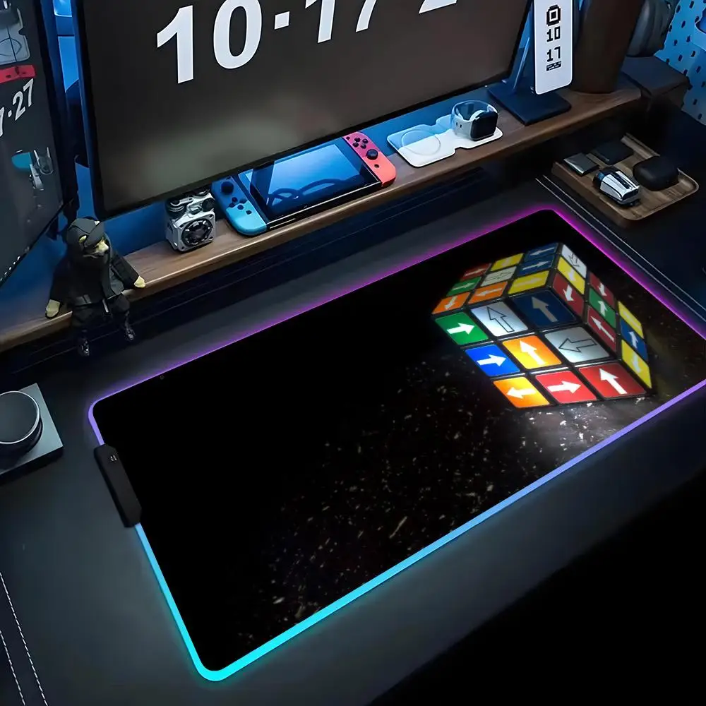 

rubiks wallpaper Mouse Pad RGB Gaming Mousepad Big LED Pad PC Desk Mat Luminous Mouse Pad Large Keyboard Mats Table Rug