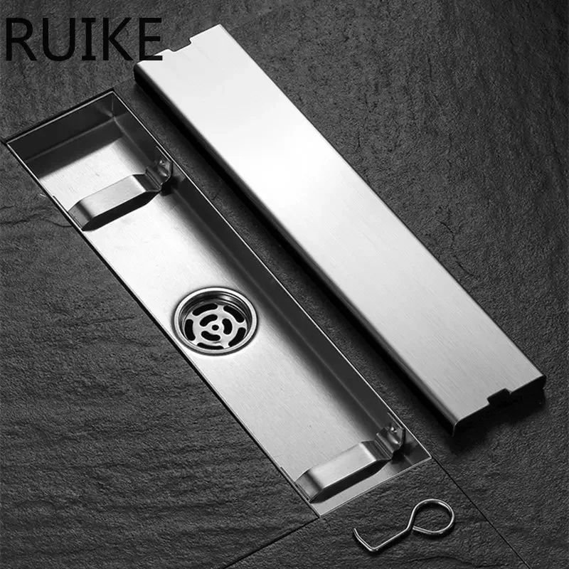 Invisible Floor Drain 304 Stainless Steel Rectangle Anti-odor Bath Shower Tray Long Drainage Linear Floor Drains Cover Brushed