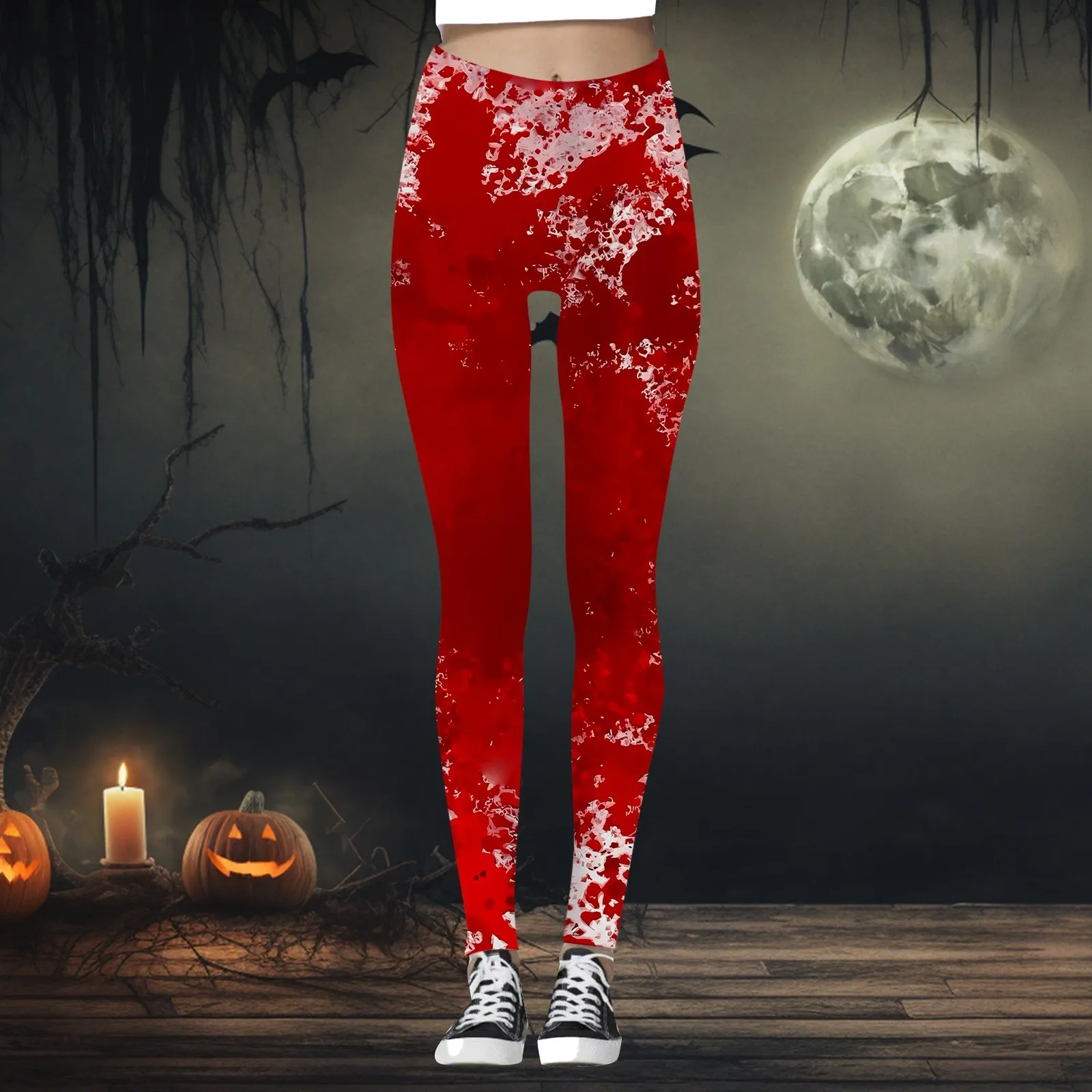 Letter Bloody Printed Halloween Theme Leggings Women Slim Fit Fitness Exercise Yoga Pants Fashion Casual Hip Lift Leggings