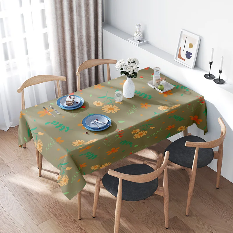 Modern Floral Tablecloth Green Woven Decorative Table Cover for Dining Room Home Decoration (Light Blue Flower) [Online Exclusiv