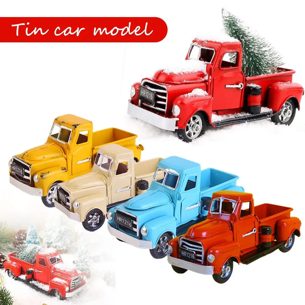 Vintage Lkw Dekor Pickup Modell Zinn Auto Desktop Dekoration Spielzeug Geschenk Mini Ornamente Kinder Weihnachten C7d7