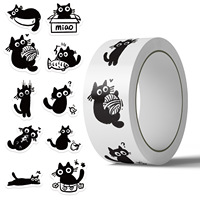 500PCS Cartoon Black Cat Graffiti Roll Stickers Pack Gift Sealing Stickers Decorative Luggage Notebook Waterproof Sticker