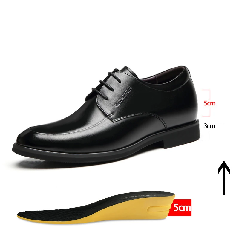 Hidden Heel Men\'s Dress Shoes Elevator Shoes Platform Breathable Casual Business Luxury Leather Heightening Shoes 8 6CM