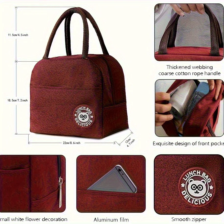 Customizable Name Insulated Red Lunch Bag Bento Bag Aluminum Foil Personalized Pattern Insulated Lunch Box Picnic Food Bag