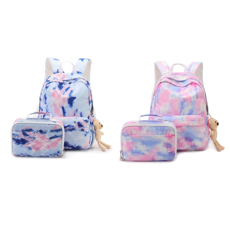 

2Pcs Colorful Print Kids School Backpack with Lunch Box for Teen Girls Boys Student Casual Large Rucksack Laptop School Bookbag