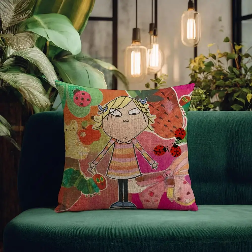 TV Series Charlie and Lola Cushion Cover Natural Linen Pillowcase Set All-in-One Decor Cushion Cover for Sofa Bedroom Chair